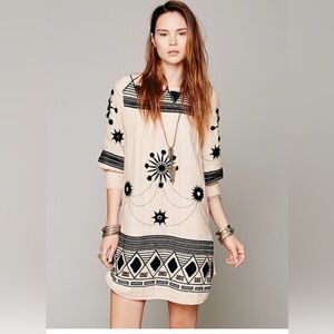 Free People New Romantics Pink Black Embroidered Tunic Dress S